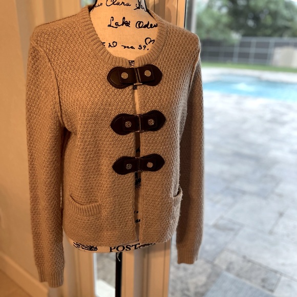 Cardigan sweater. Color: Tan - Picture 1 of 5